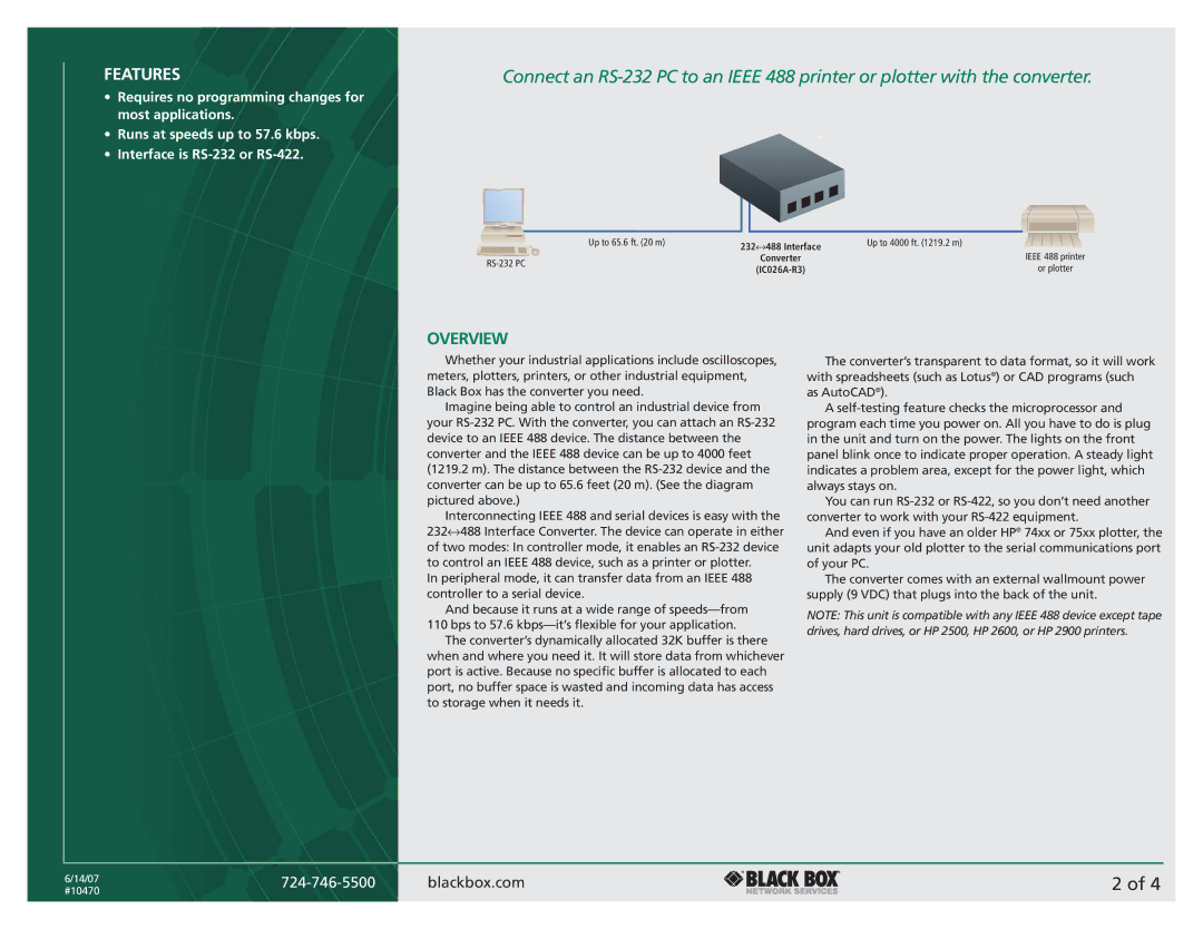 Black Box IC026A-R3 manual Features, Overview 