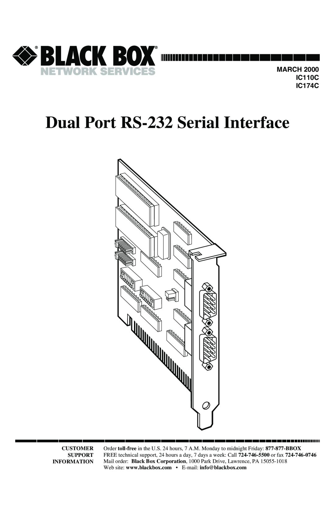 Black Box manual Dual Port RS-232 Serial Interface, MARCH IC110C IC174C 