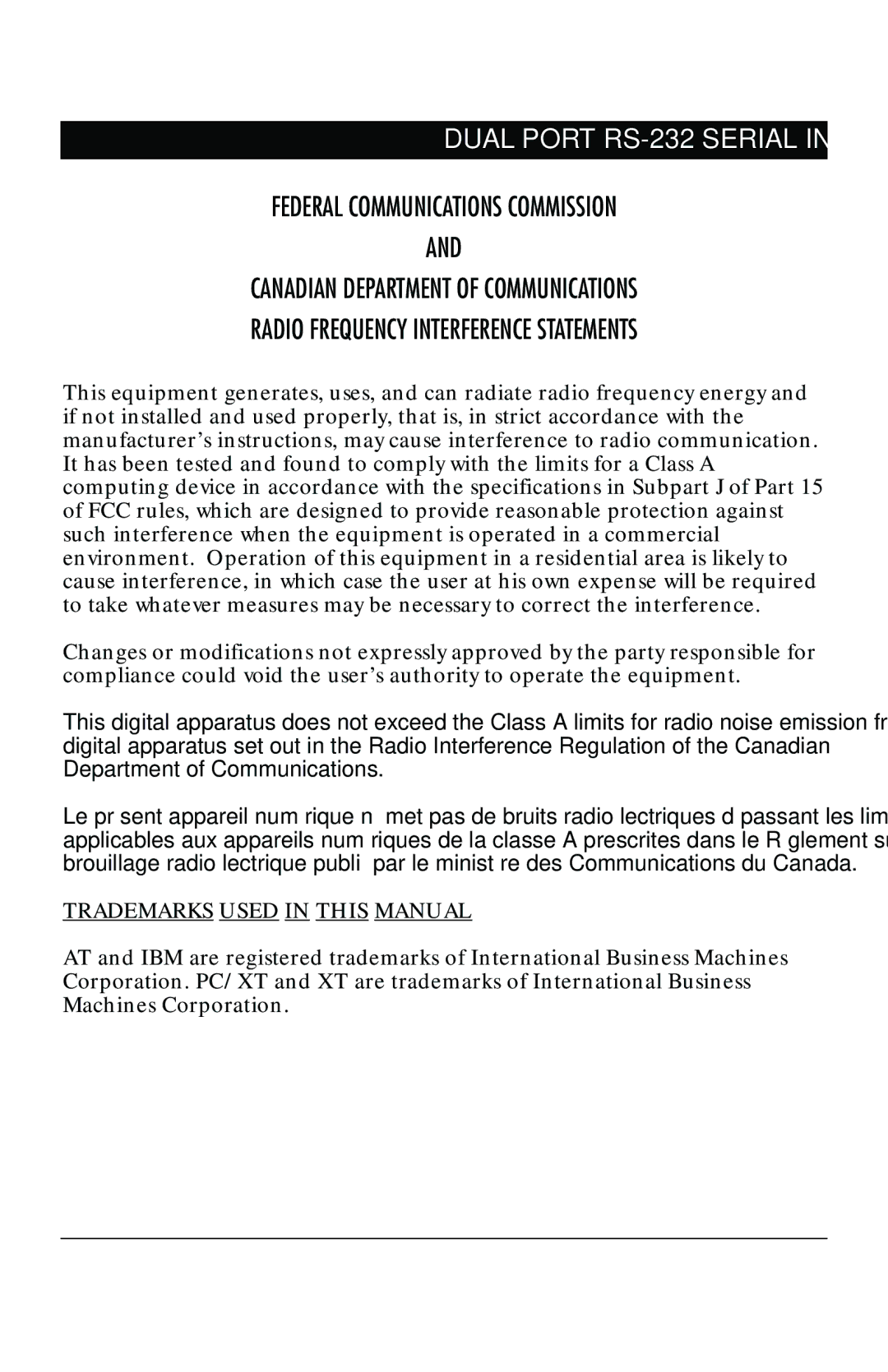 Black Box IC110C, IC174C manual Radio Frequency Interference Statements 