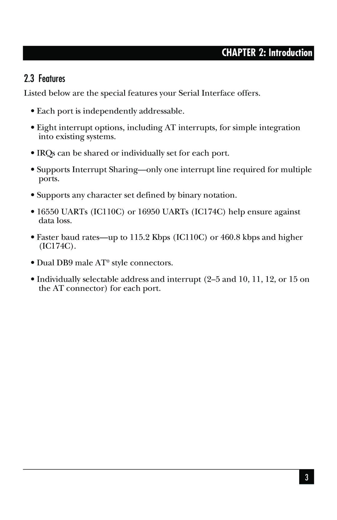 Black Box IC110C, IC174C manual Features 