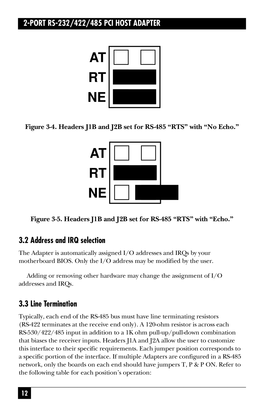 Black Box IC187C, IC133C-R2 manual Address and IRQ selection, Line Termination 