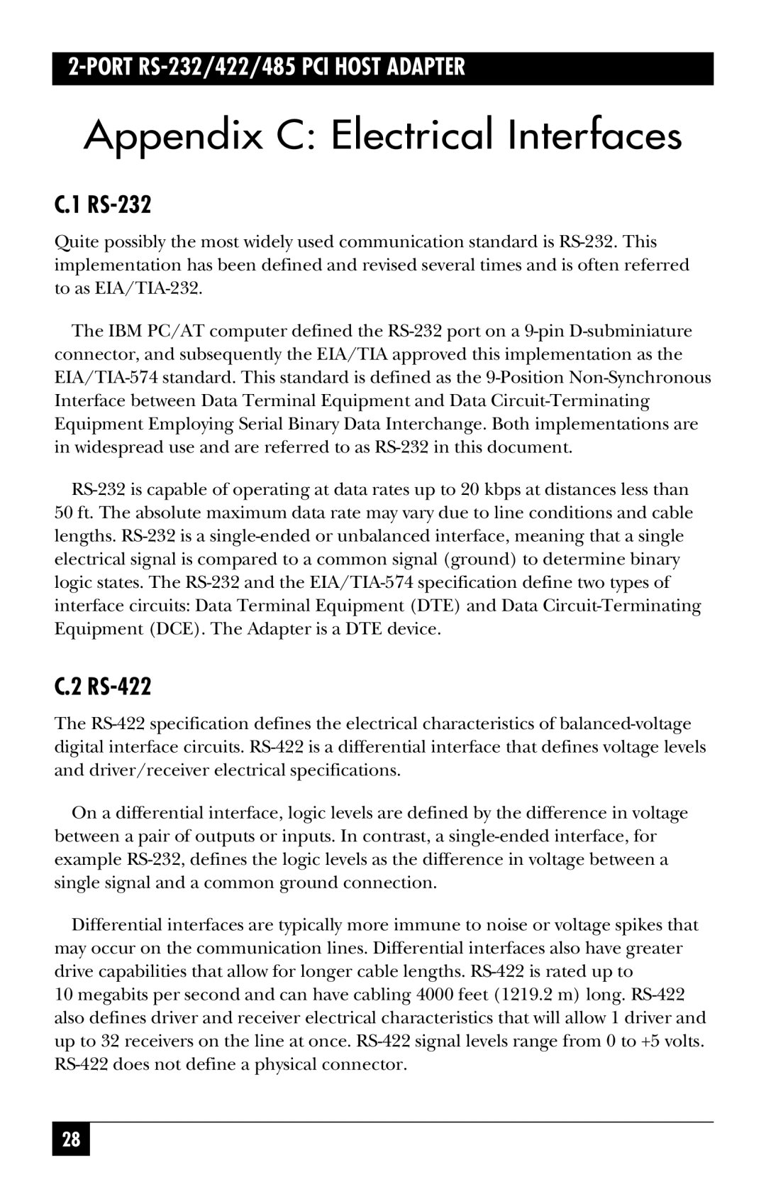 Black Box IC187C, IC133C-R2 manual Appendix C Electrical Interfaces, RS-422 