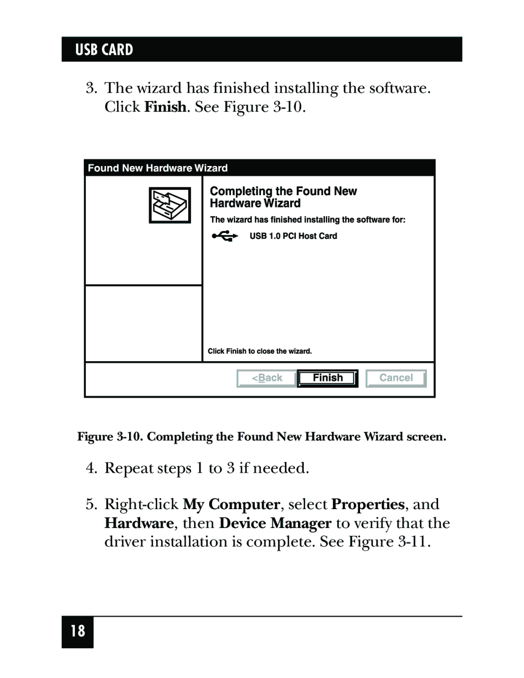 Black Box IC136C manual Completing the Found New Hardware Wizard screen 