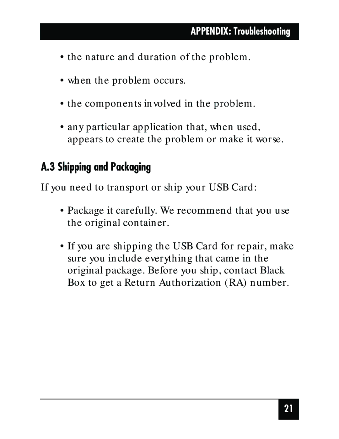 Black Box IC136C manual Shipping and Packaging 