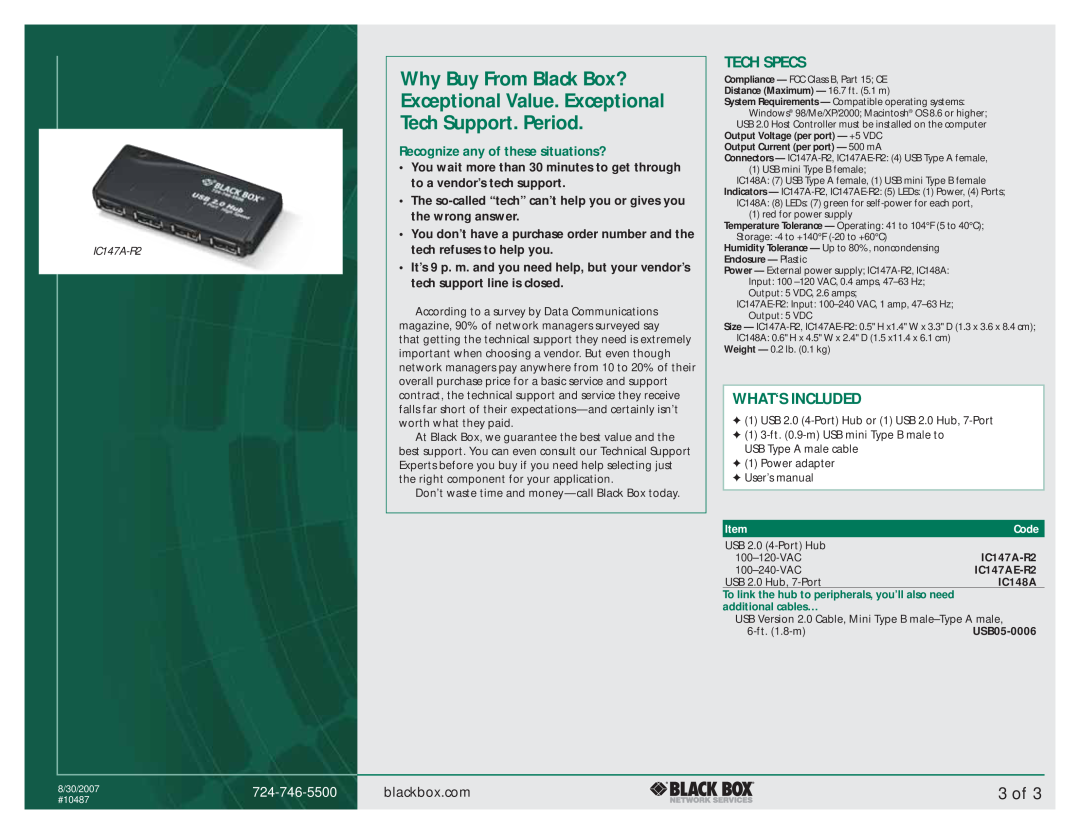 Black Box IC147A-R2 manual 3 of, Why Buy From Black Box?, Exceptional Value. Exceptional, Tech Support. Period, Tech Specs 