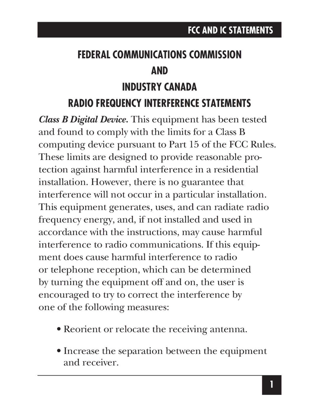 Black Box IC165AE manual FCC and IC Statements 