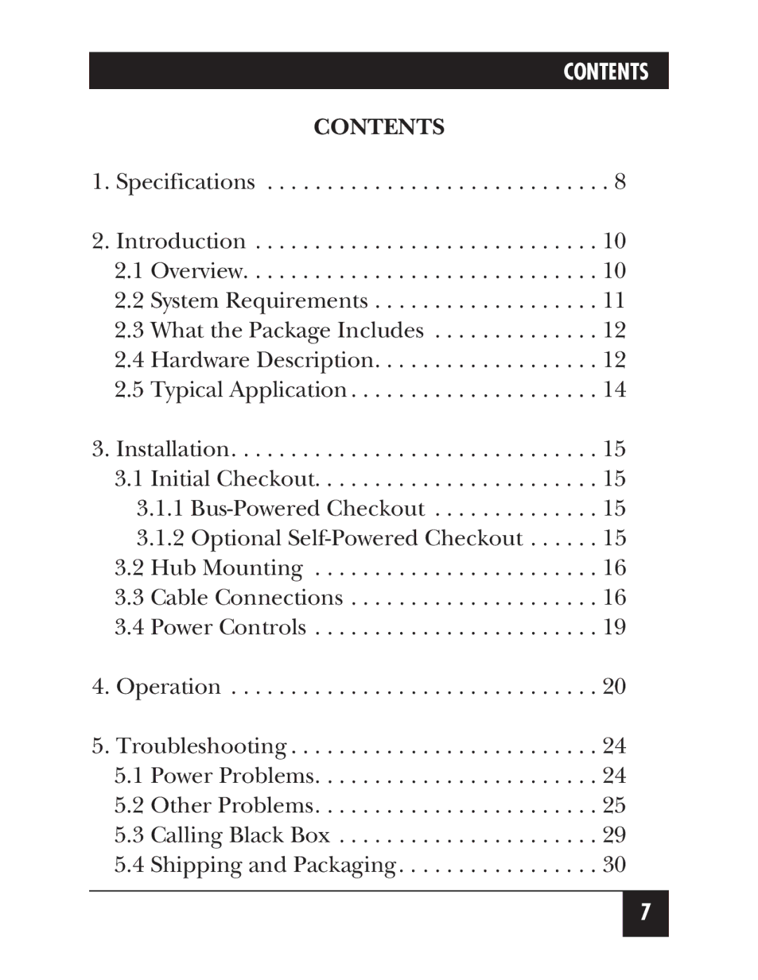 Black Box IC165AE manual Contents 