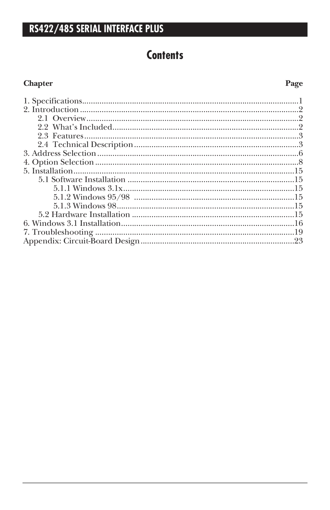 Black Box IC171C manual Contents 