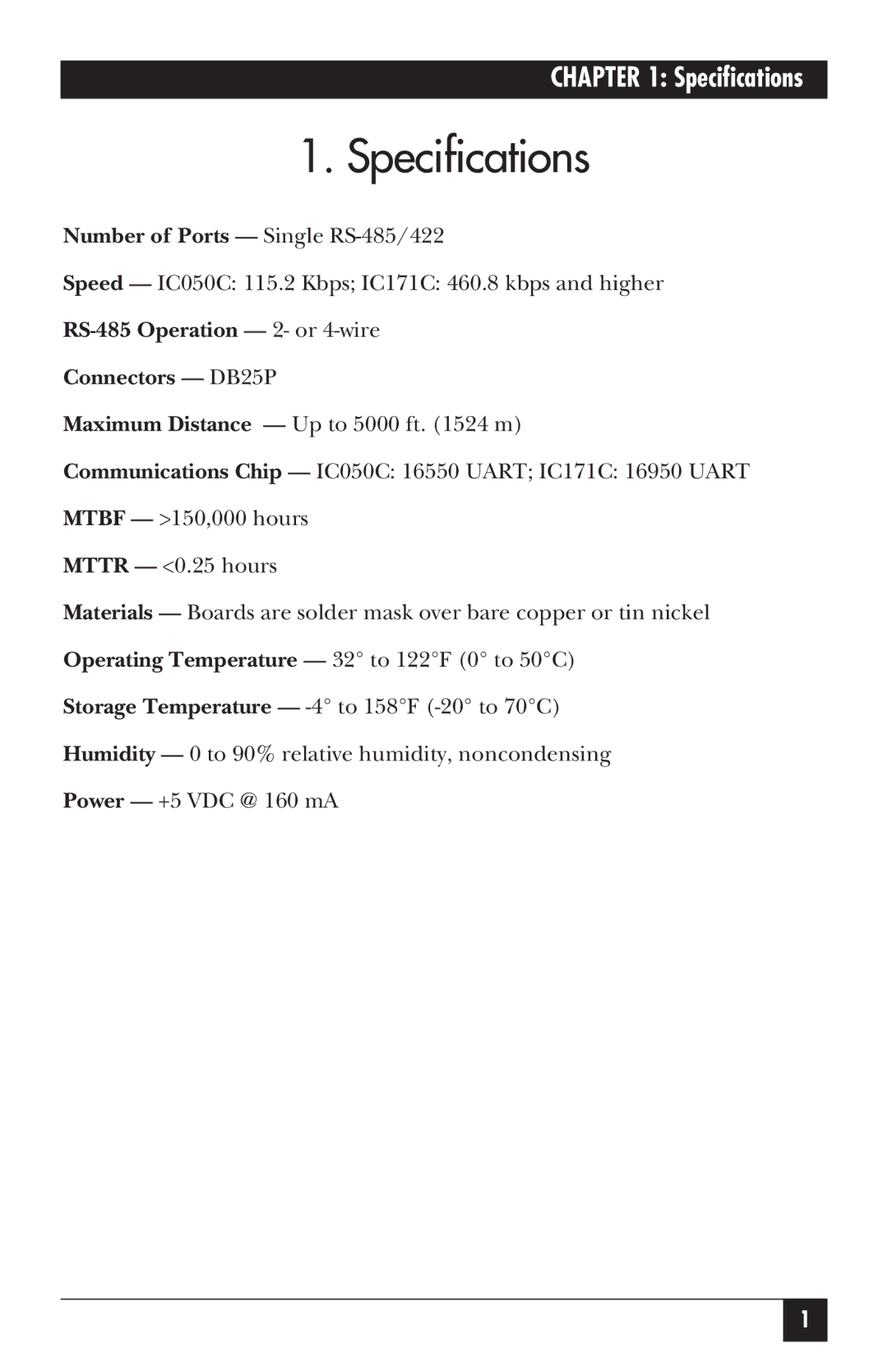 Black Box IC171C manual Specifications, Connectors DB25P 