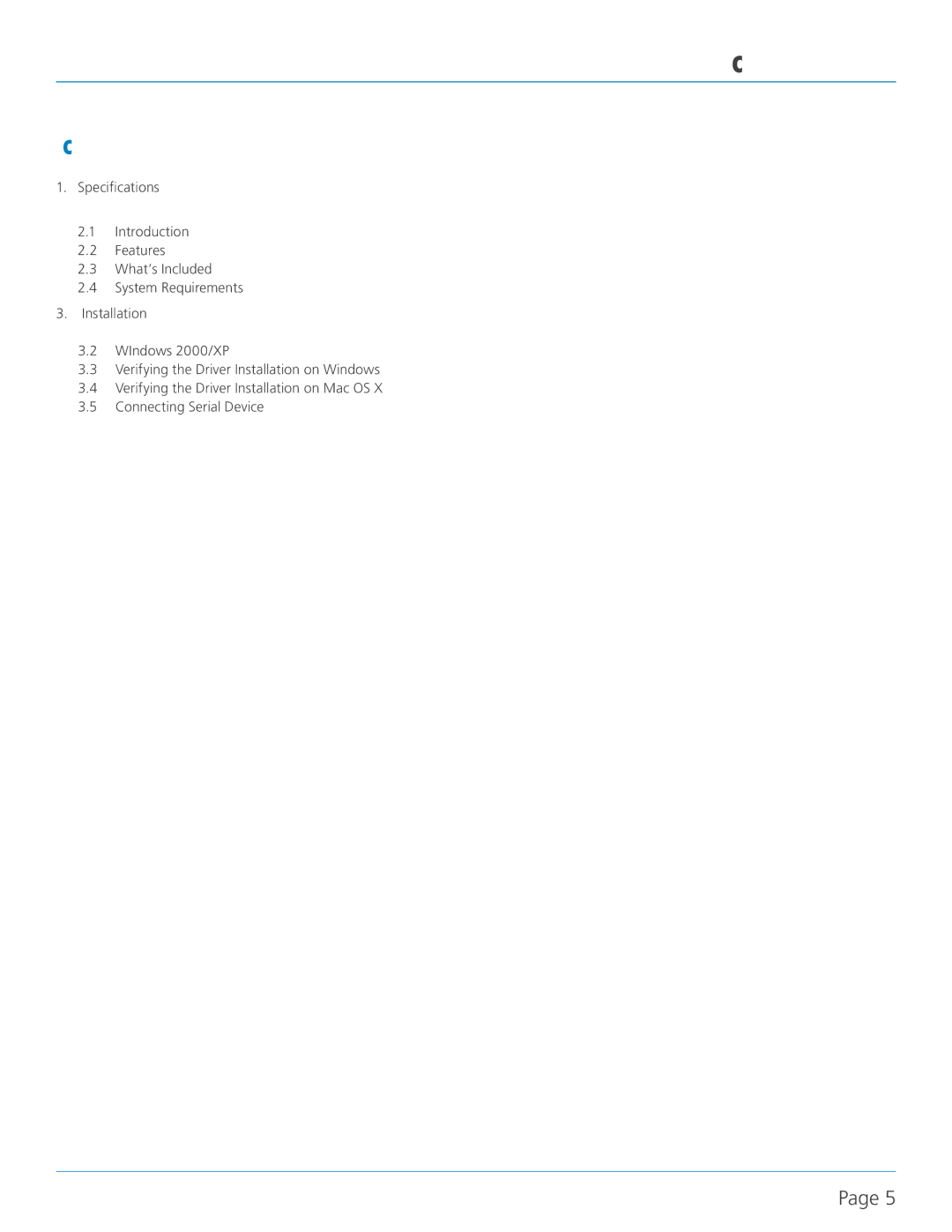 Black Box USB to RS-232 DB9 Converter, IC188A manual Table of Contents 