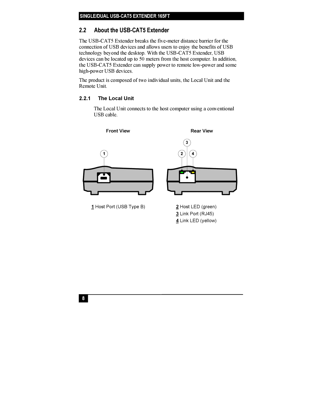 Black Box IC246A-R2, IC244A-R2 manual About the USB-CAT5 Extender, Local Unit 