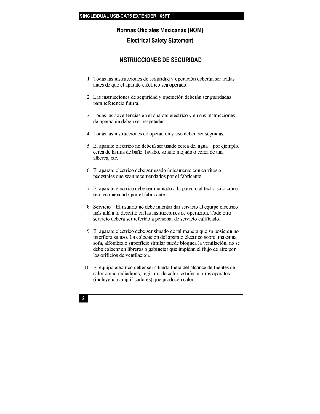 Black Box IC246A-R2, IC244A-R2 manual Normas Oficiales Mexicanas NOM Electrical Safety Statement, Instrucciones DE Seguridad 