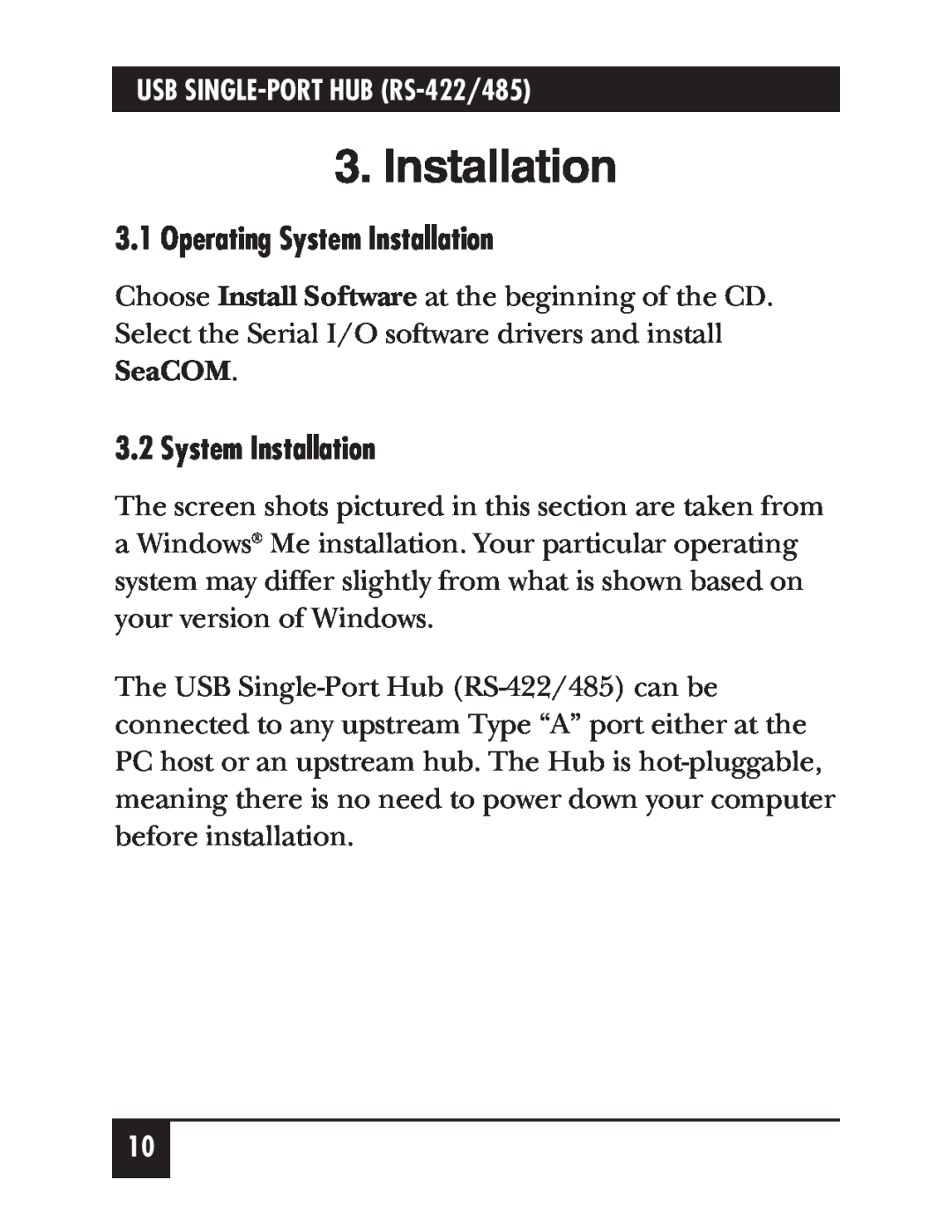 Black Box IC266A manual Operating System Installation 