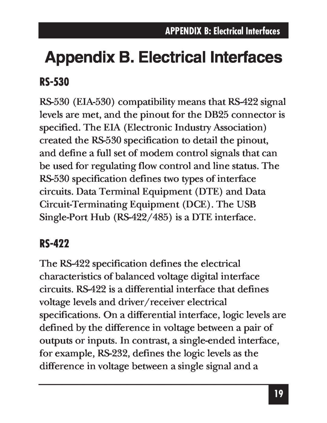 Black Box IC266A manual Appendix B. Electrical Interfaces, RS-530, RS-422 