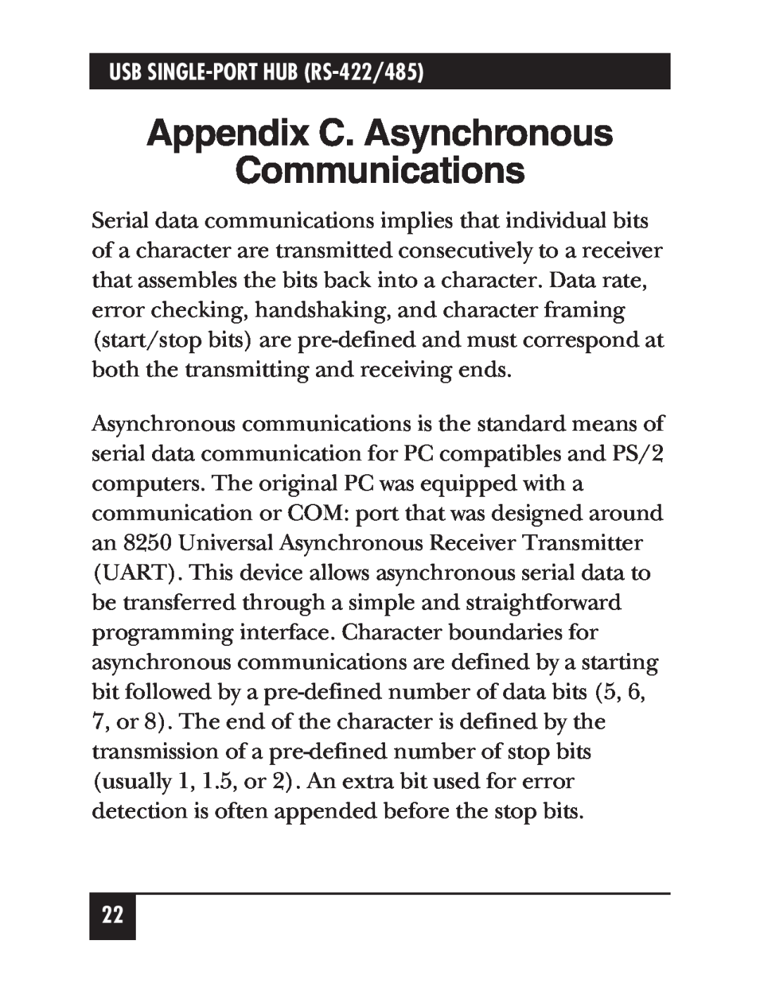 Black Box IC266A manual Appendix C. Asynchronous Communications 