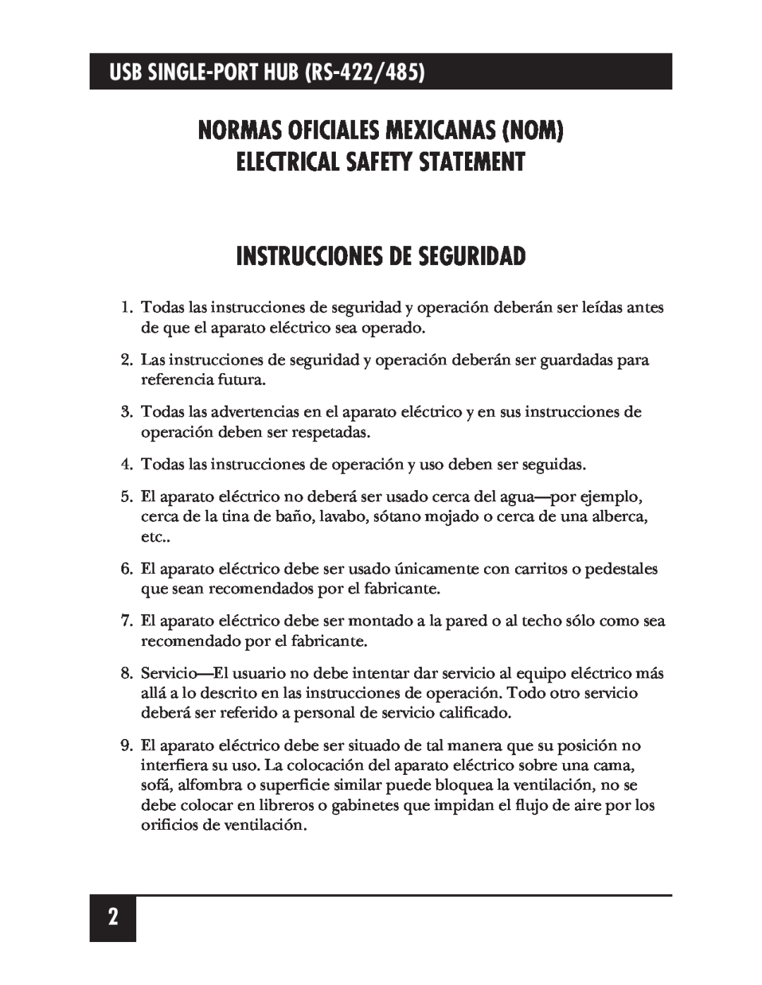 Black Box IC266A manual Normas Oficiales Mexicanas Nom Electrical Safety Statement, Instrucciones De Seguridad 