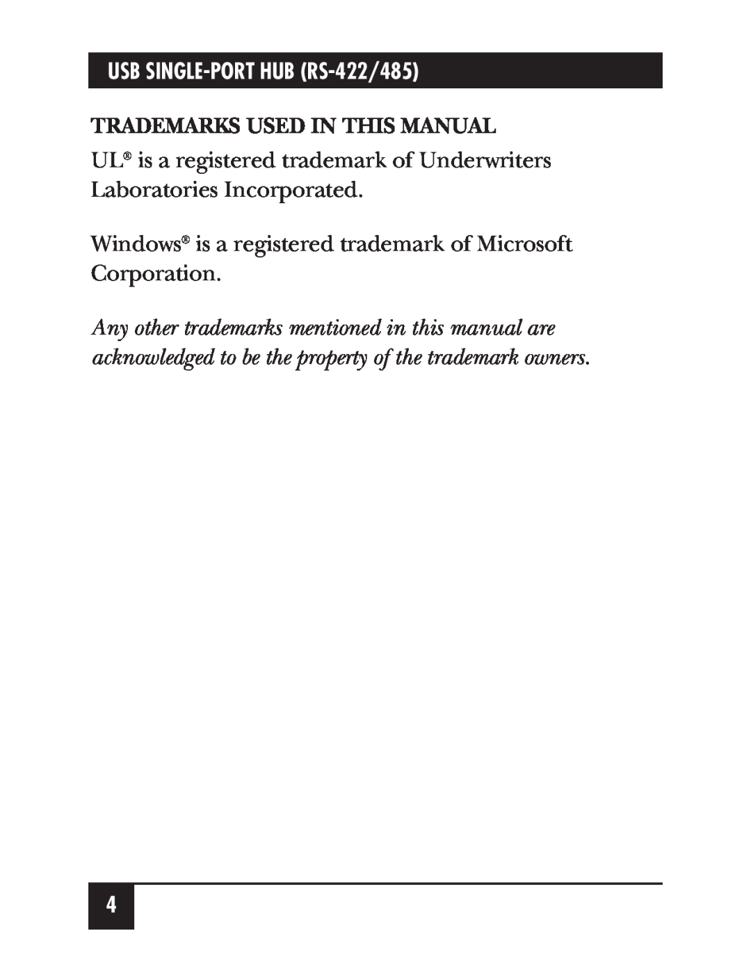 Black Box IC266A manual Trademarks Used In This Manual, Windows is a registered trademark of Microsoft Corporation 