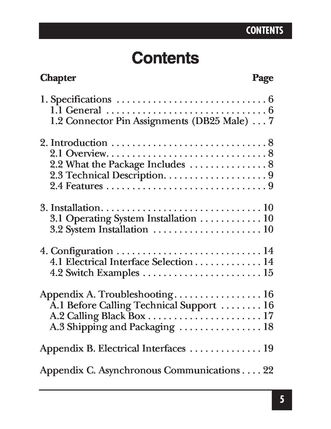 Black Box IC266A manual Contents, Chapter 