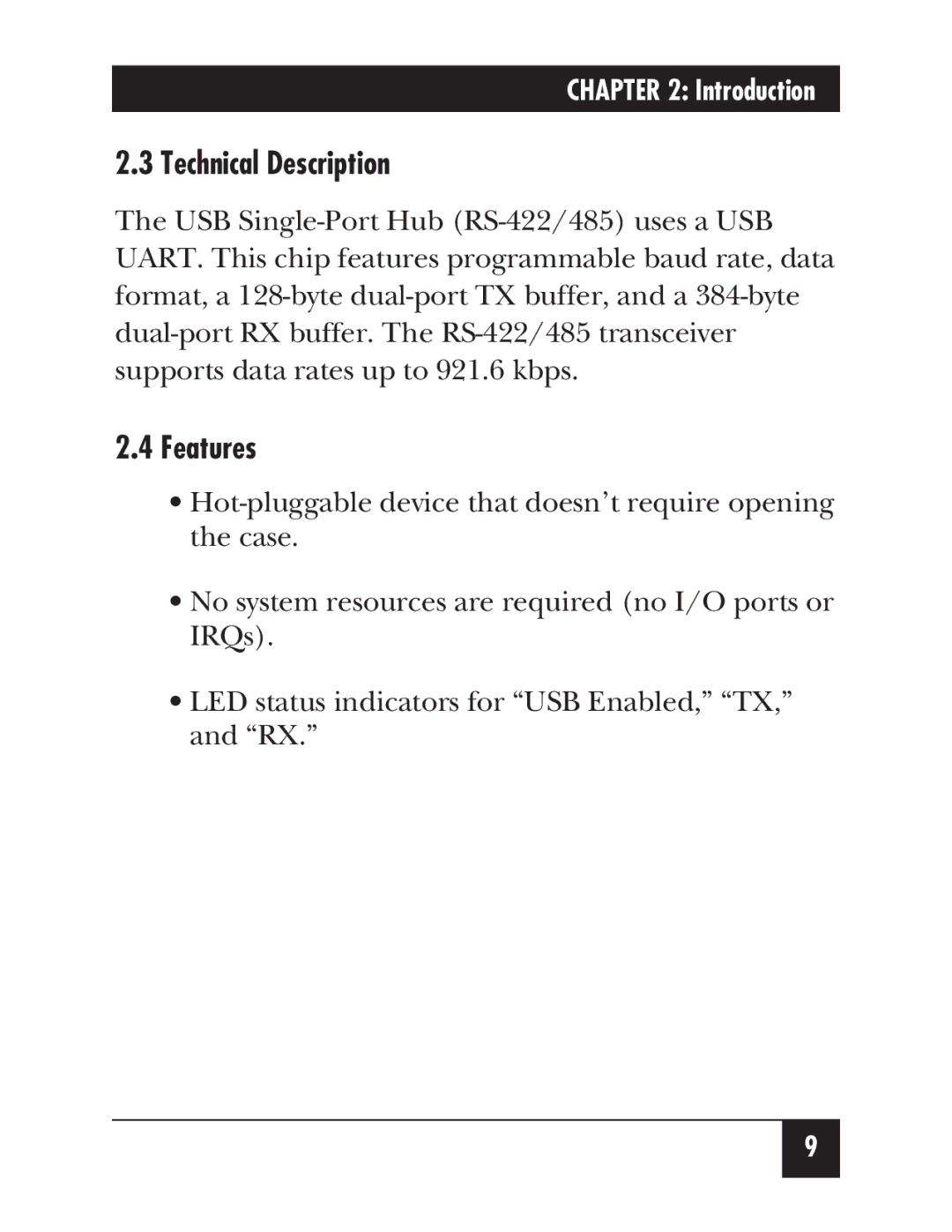 Black Box IC266A manual Technical Description, Features 