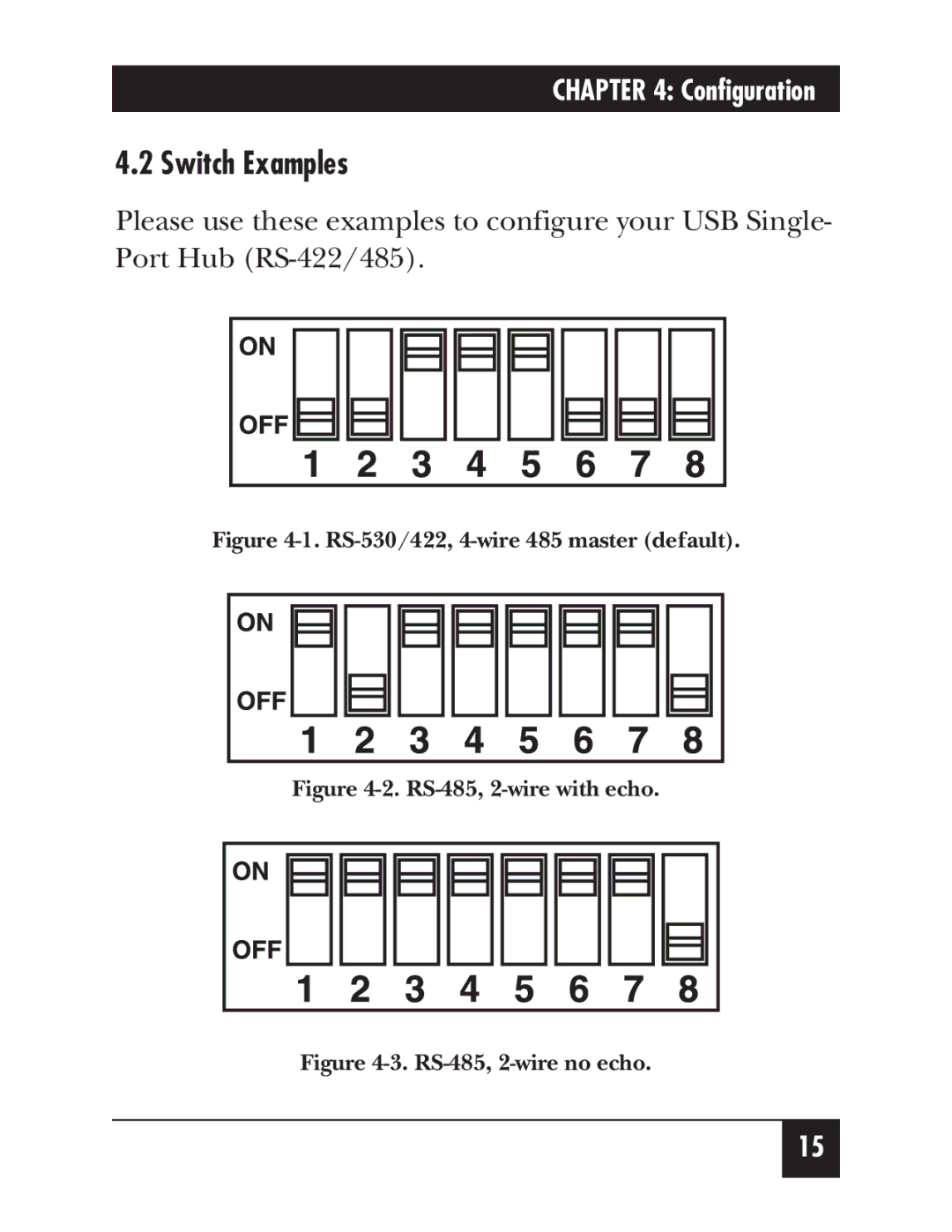 Black Box IC266A manual Switch Examples, RS-530/422, 4-wire 485 master default 