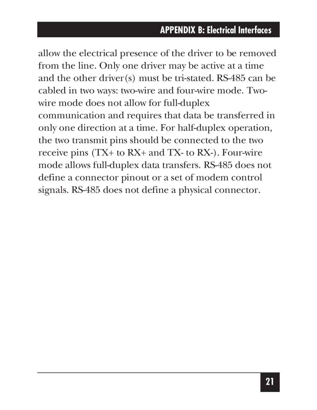 Black Box IC266A manual Appendix B Electrical Interfaces 