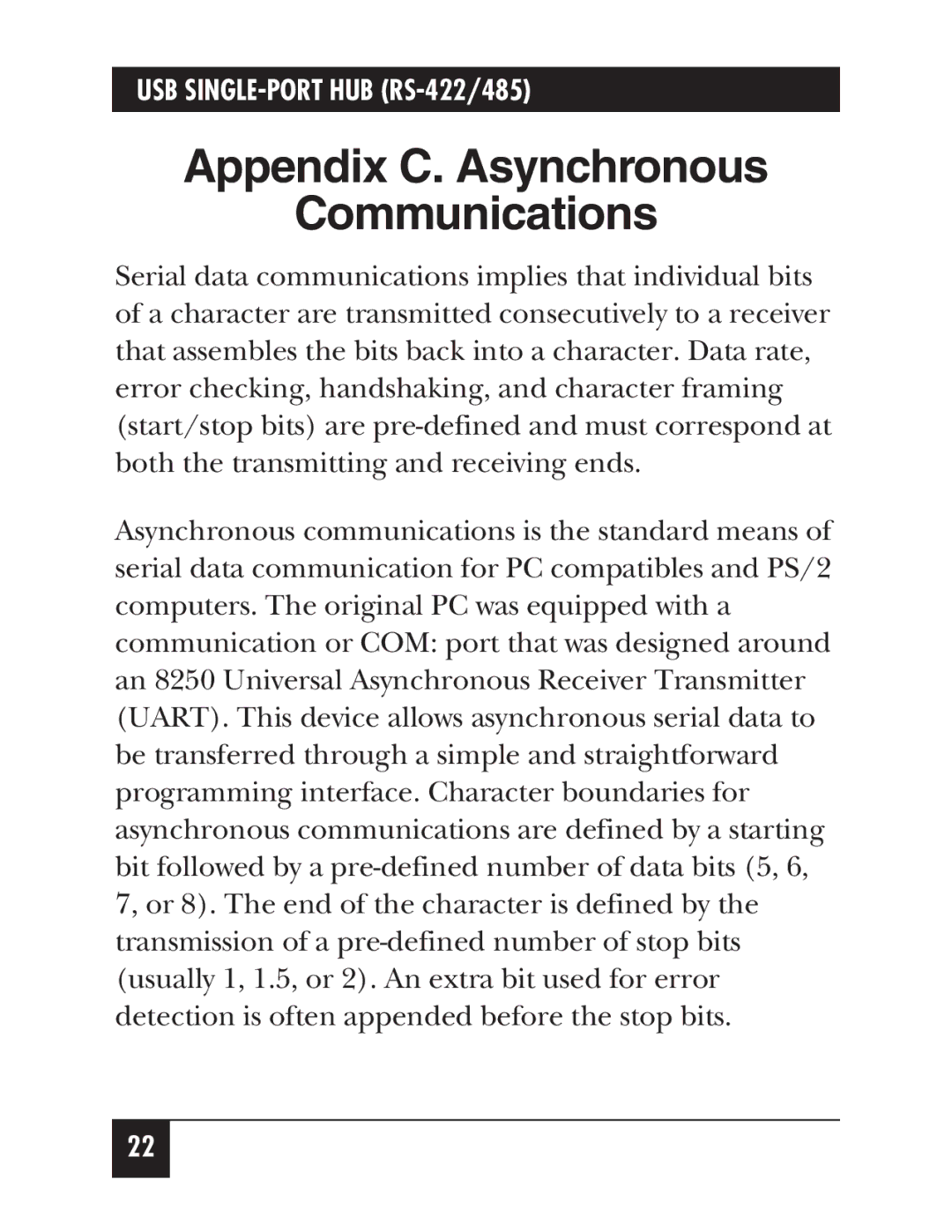 Black Box IC266A manual Appendix C. Asynchronous Communications 