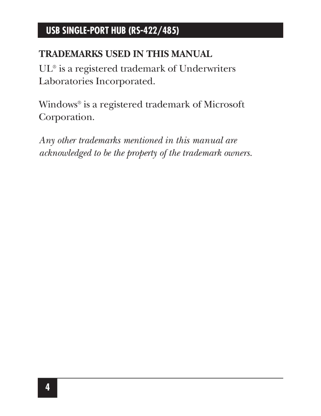 Black Box IC266A manual Trademarks Used in this Manual 