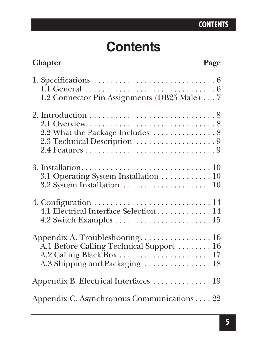 Black Box IC266A manual Contents 