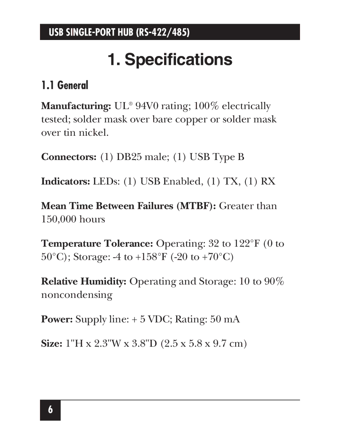 Black Box IC266A manual Specifications, General 