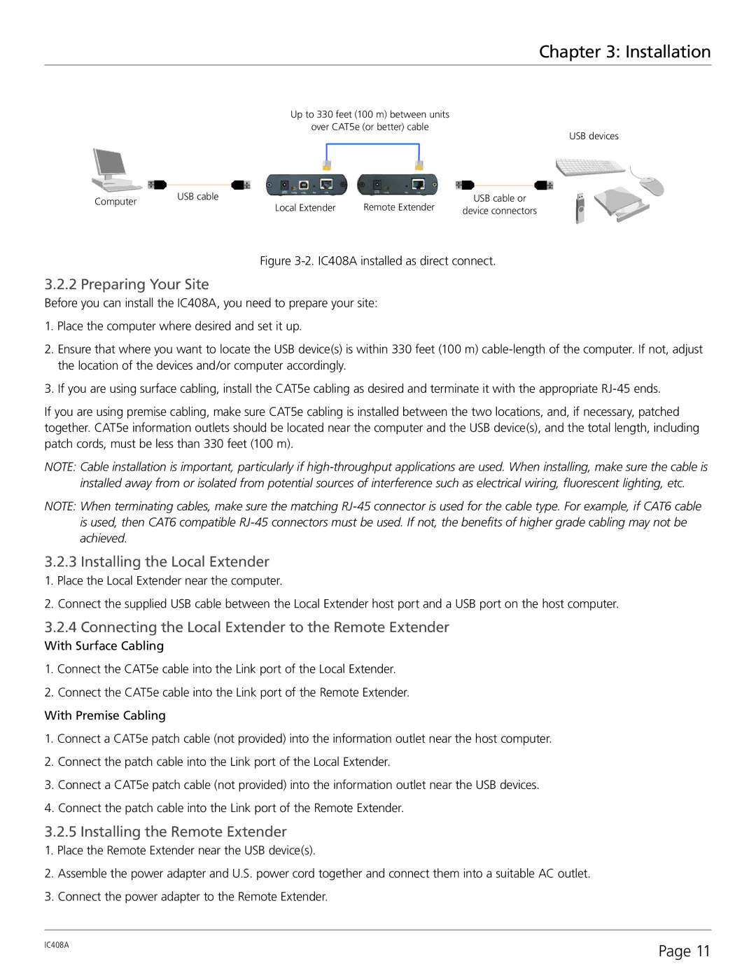 Black Box 4-Port USB 2.0 Extender over LAN, IC408A manual Connecting the Local Extender to the Remote Extender 