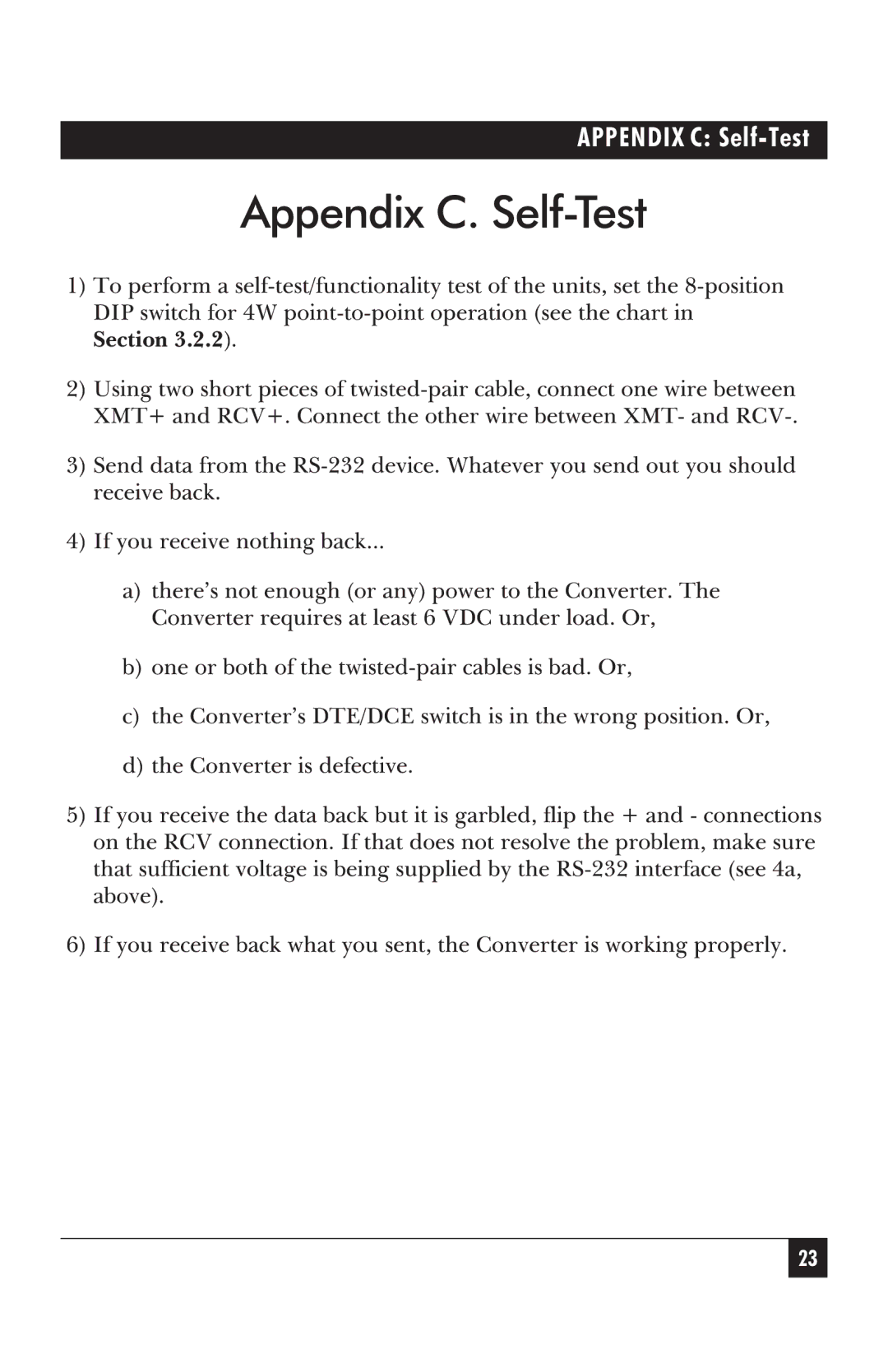 Black Box IC477A-F-R2, IC476A-F-R2, IC477A-M-R2 manual Appendix C. Self-Test, There’snotenoughoranypowertotheConverter.The 