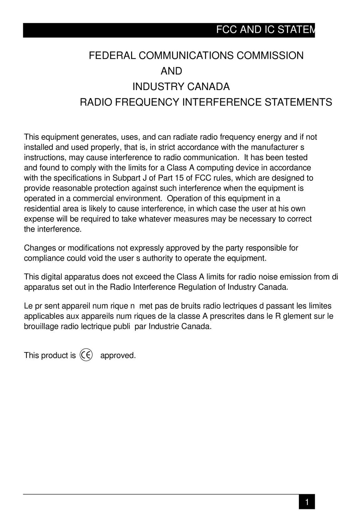 Black Box ICI42C manual FCC and IC Statements 