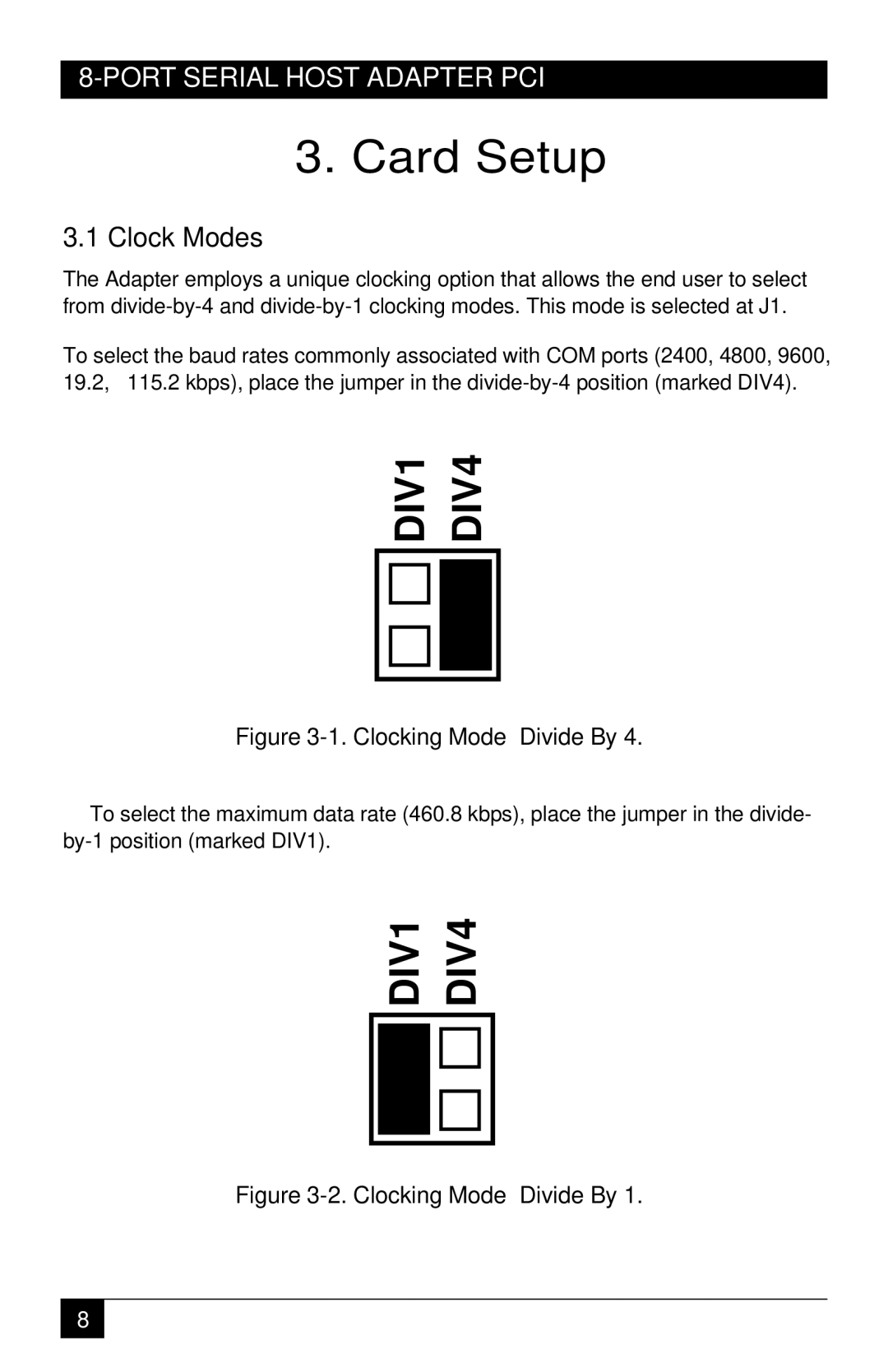 Black Box ICI42C manual Card Setup, Clock Modes 