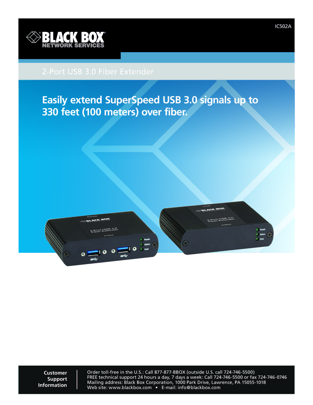 Black Box 2-Port USB 3.0 Fiber Extender, ICS02A manual 