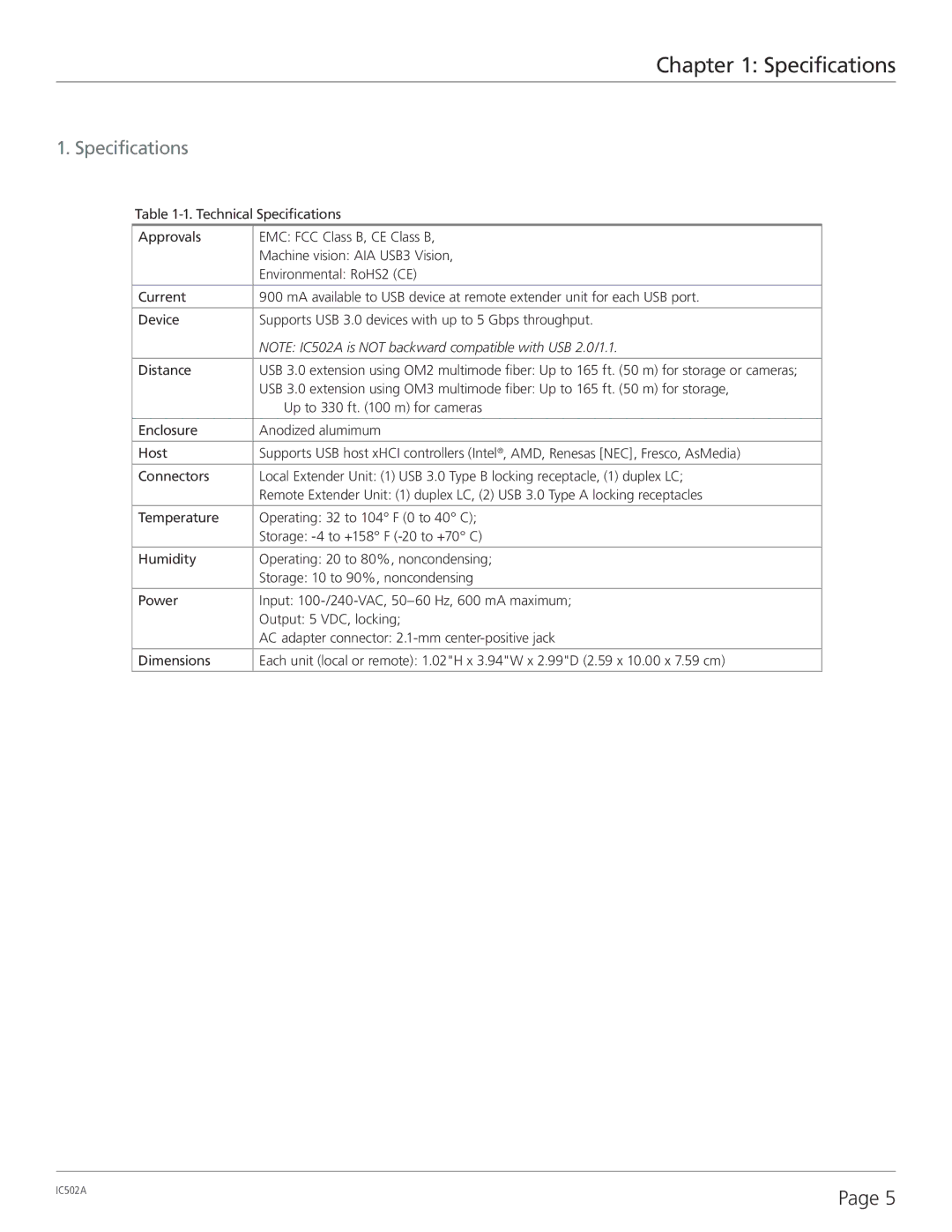 Black Box 2-Port USB 3.0 Fiber Extender, ICS02A manual Specifications 