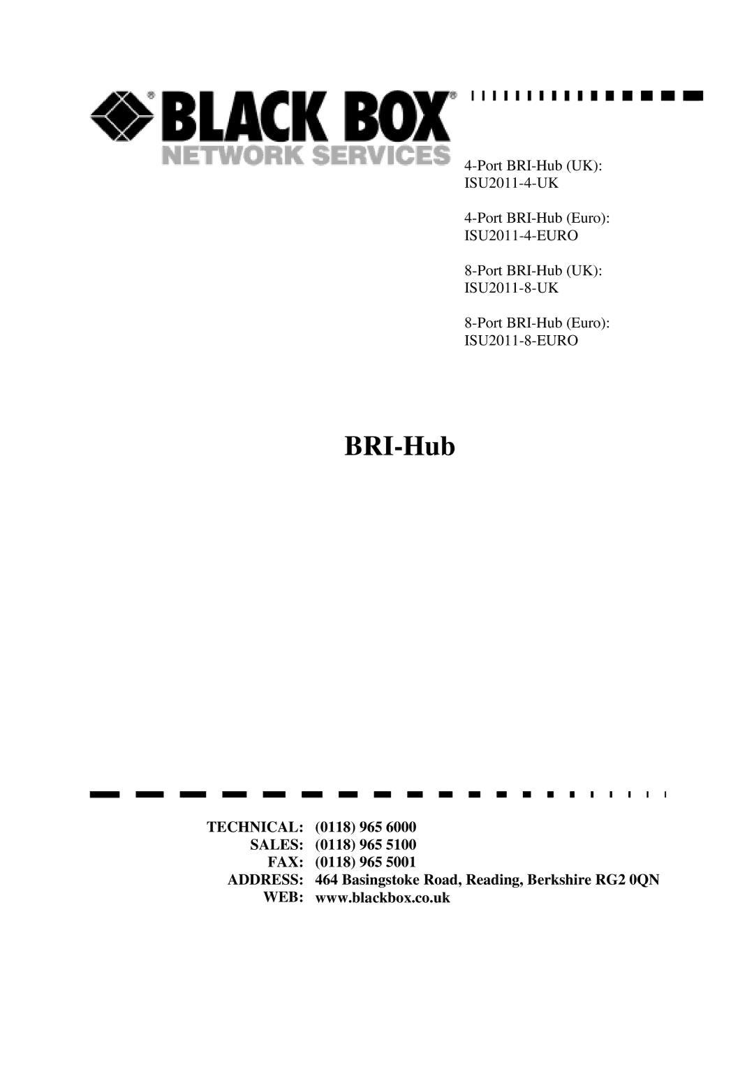 Black Box ISU2011-4-UK, ISU2011-8-EURO, ISU2011-4-EURO, ISU2011-8-UK manual BRI-Hub 