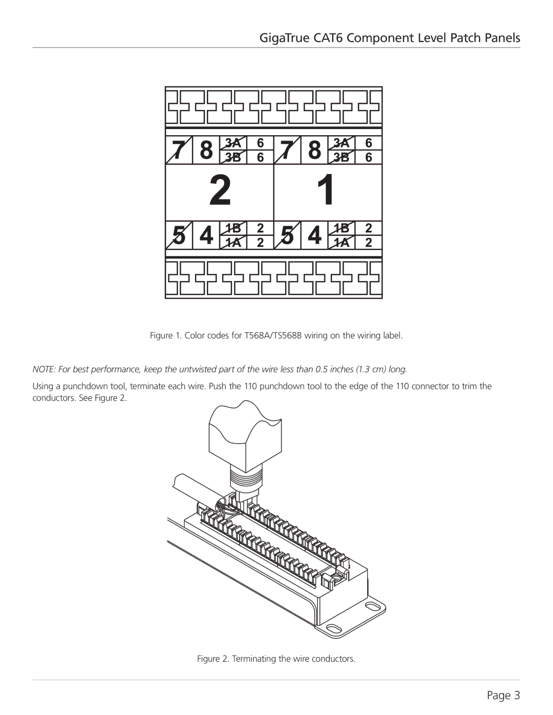 Black Box gigatrue cat6 component level patch panels, JPM614A-R7, JPM610A-R7, JPM612A-R7 Terminating the wire conductors 