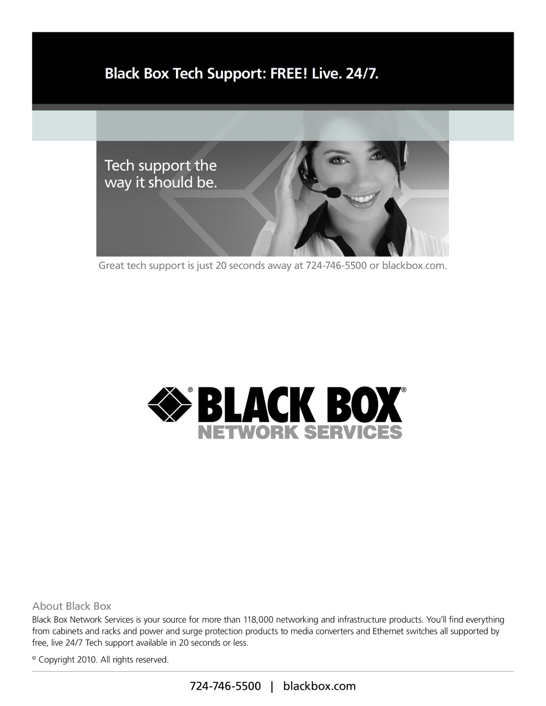 Black Box JPM816A-HD, JPM820A-HD specifications Black Box Tech Support FREE! Live /7 