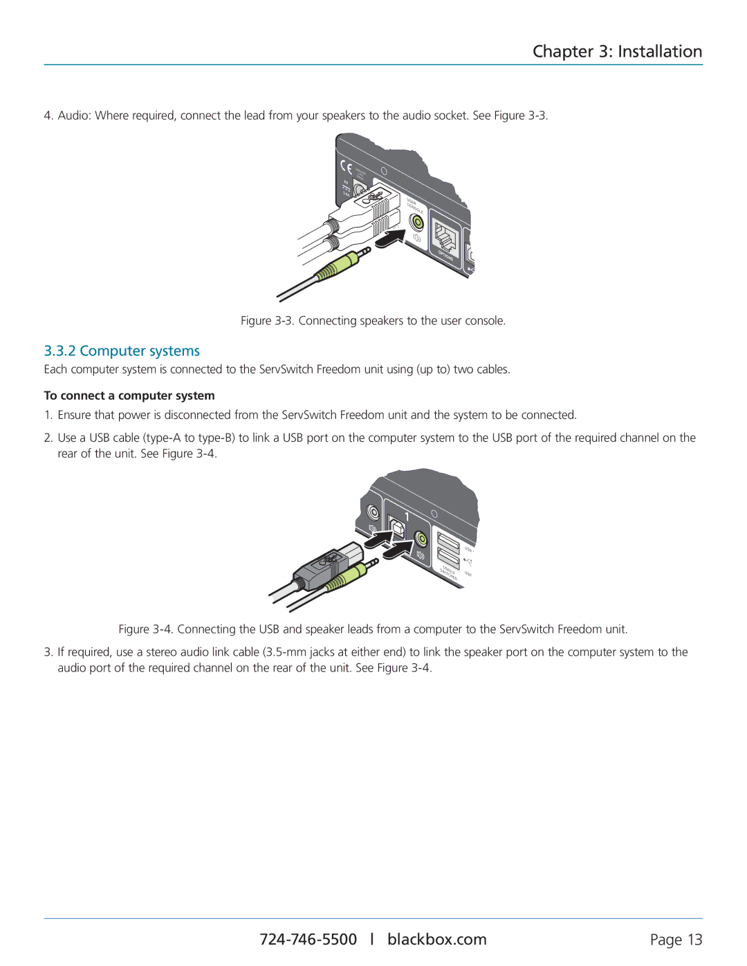 Black Box KV0004A-LED, KV0004A-XTRA-LED, ServSwitch Freedom manual Computer systems, To connect a computer system 