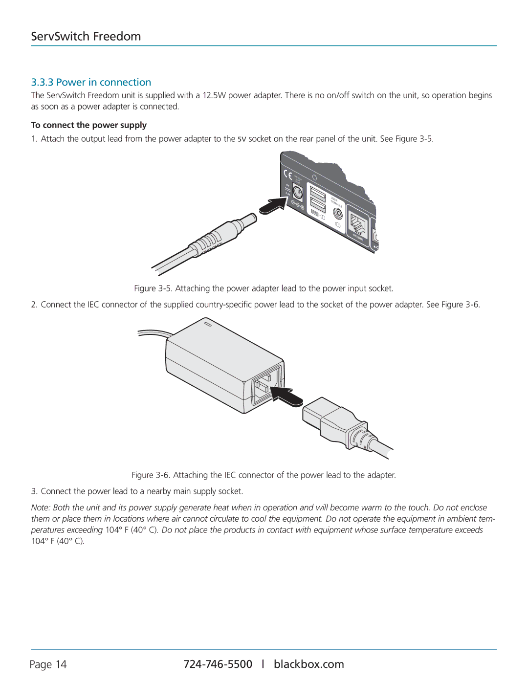 Black Box KV0004A-XTRA-LED, KV0004A-LED, ServSwitch Freedom manual Power in connection, To connect the power supply 