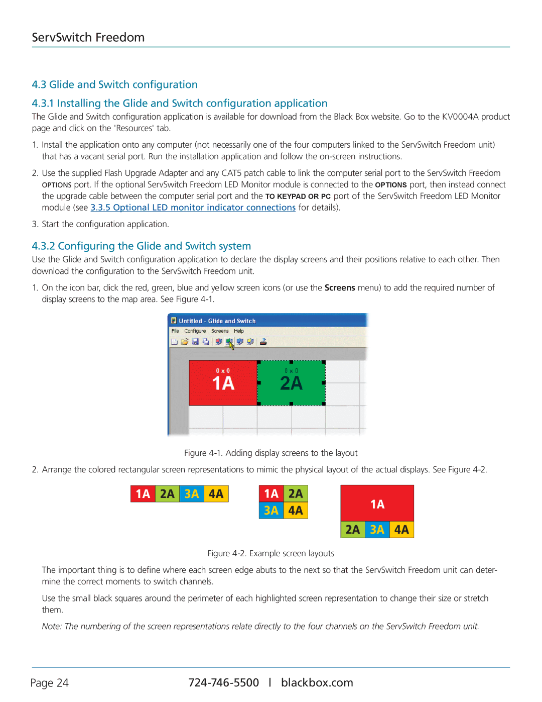 Black Box KV0004A-LED, KV0004A-XTRA-LED, ServSwitch Freedom manual 1A 2A, Configuring the Glide and Switch system 