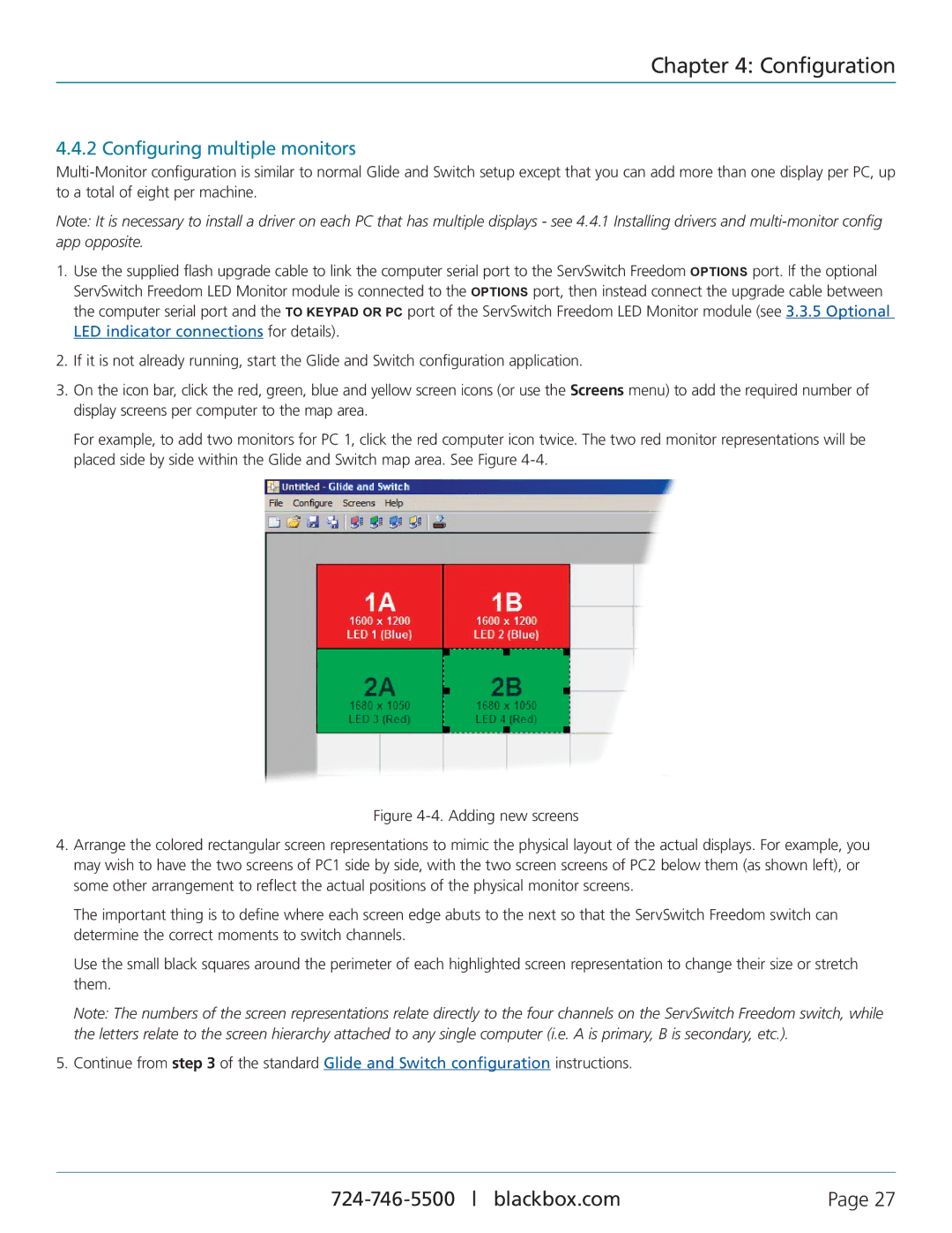 Black Box ServSwitch Freedom, KV0004A-LED, KV0004A-XTRA-LED manual Configuring multiple monitors 