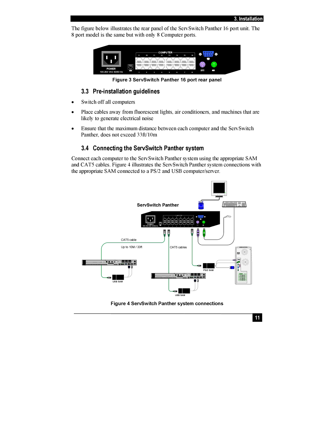 Black Box KV1116A, KV1108A manual Pre-installation guidelines, Connecting the ServSwitch Panther system 