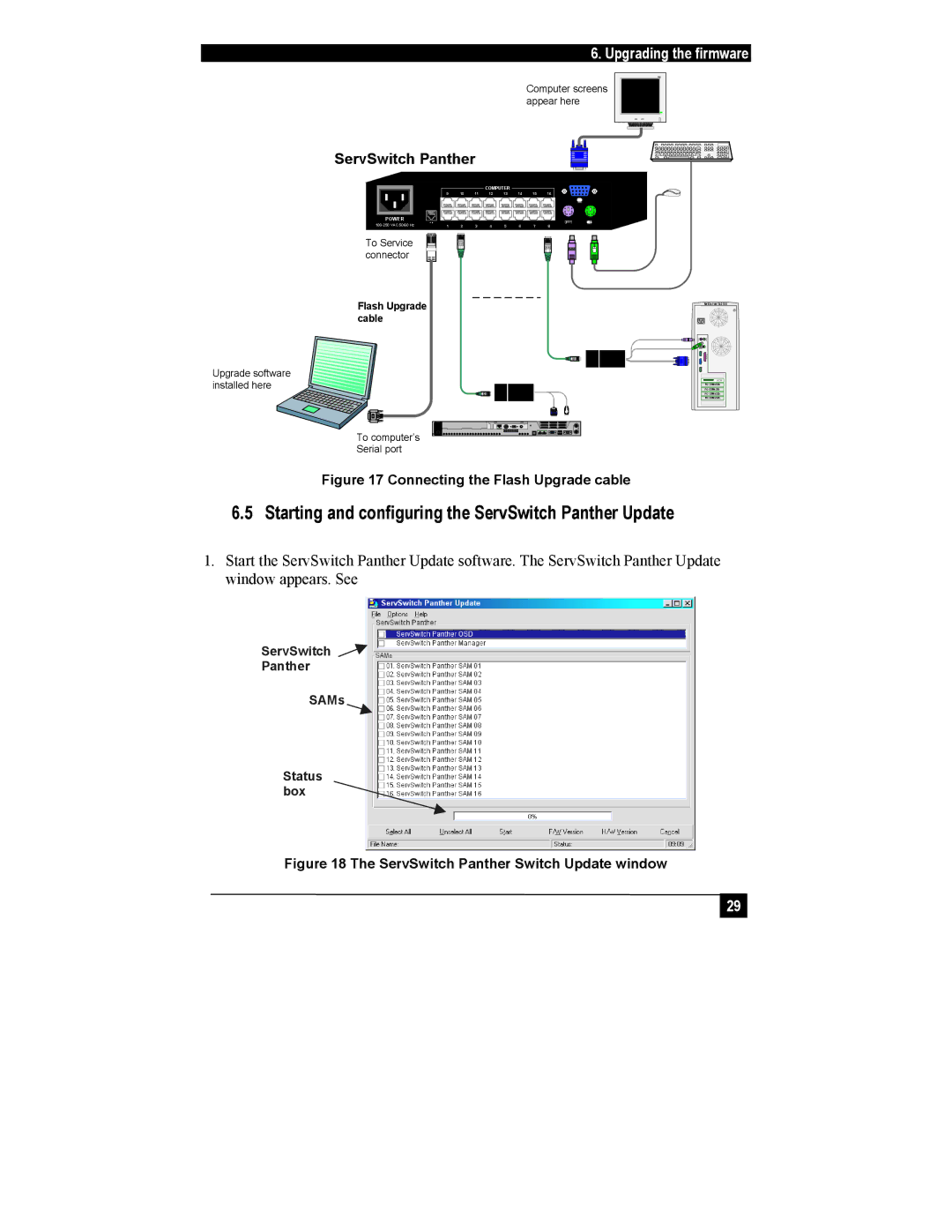 Black Box KV1116A, KV1108A manual Starting and configuring the ServSwitch Panther Update, Upgrading the firmware 