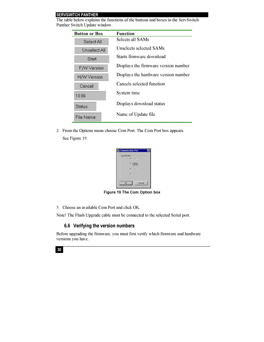 Black Box KV1108A, KV1116A manual Verifying the version numbers, Button or Box Function 