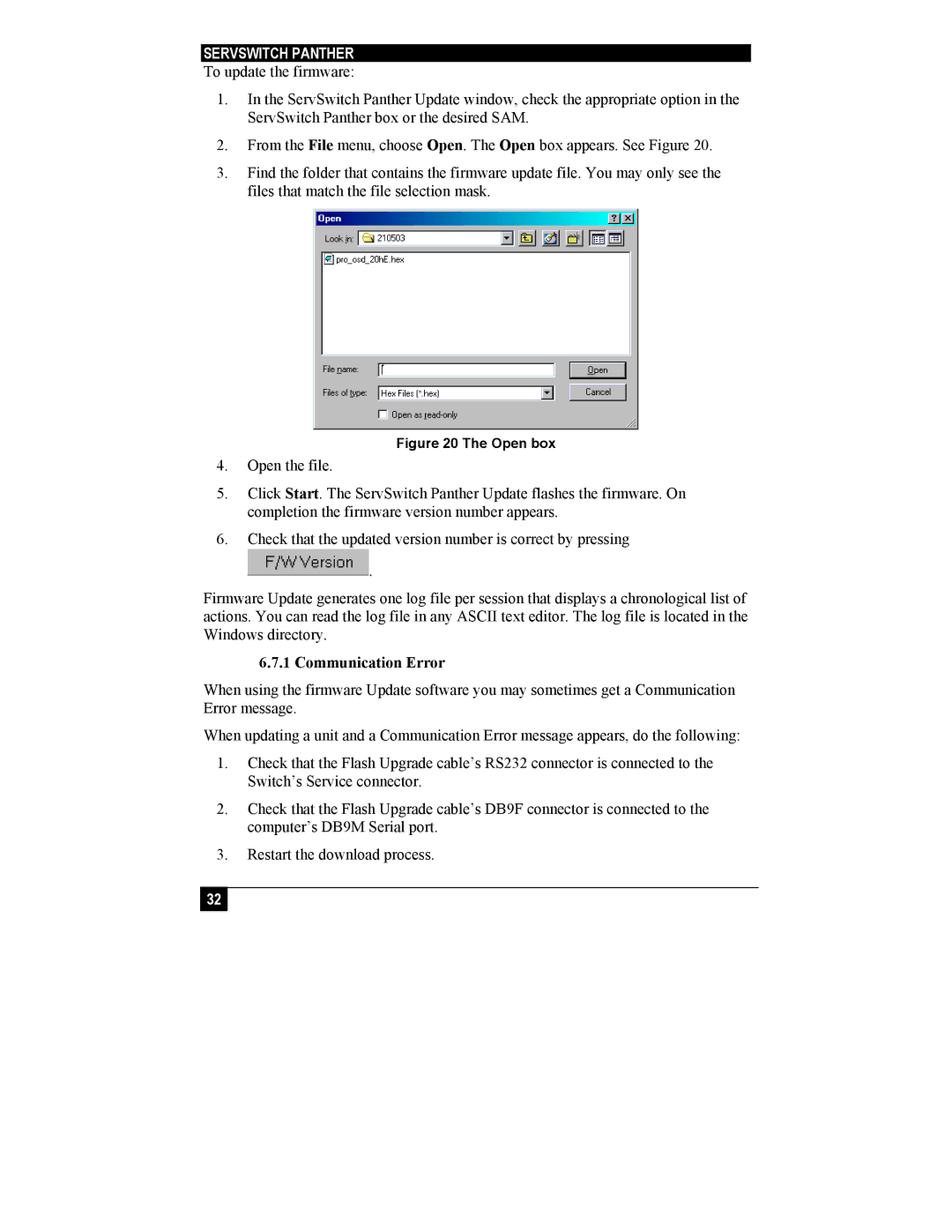 Black Box KV1108A, KV1116A manual Communication Error, Open box 