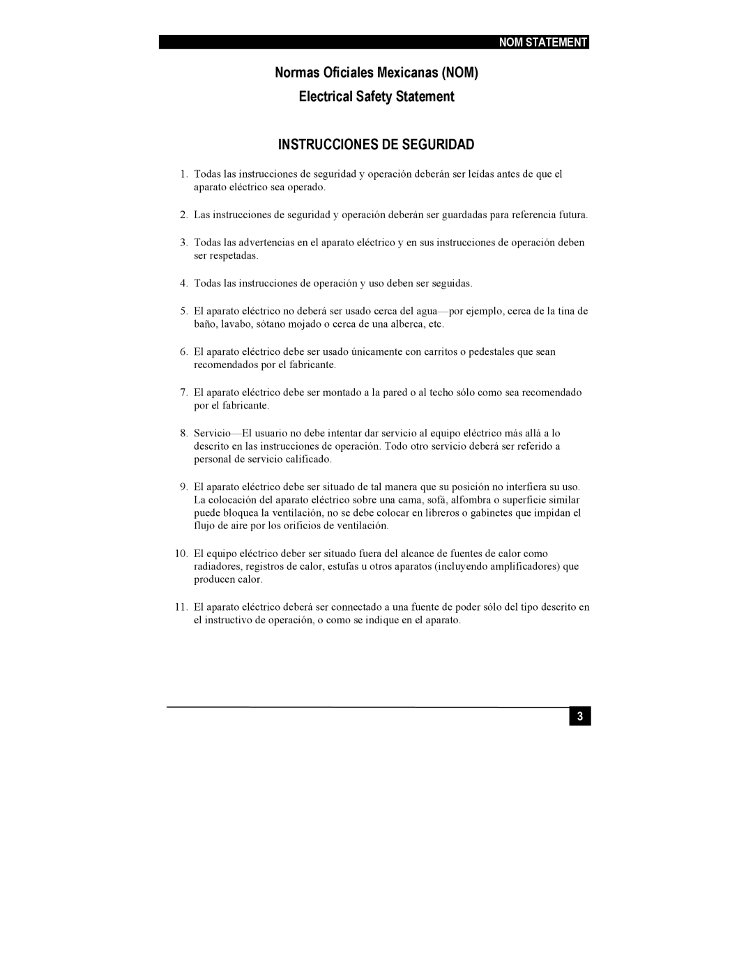 Black Box KV1116A, KV1108A manual Normas Oficiales Mexicanas NOM Electrical Safety Statement, Instrucciones DE Seguridad 