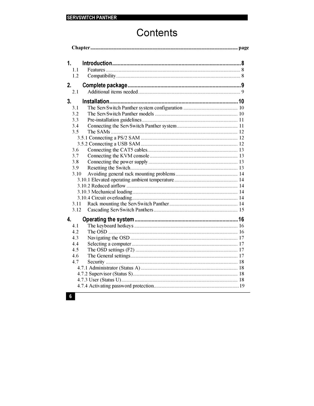 Black Box KV1108A, KV1116A manual Contents 