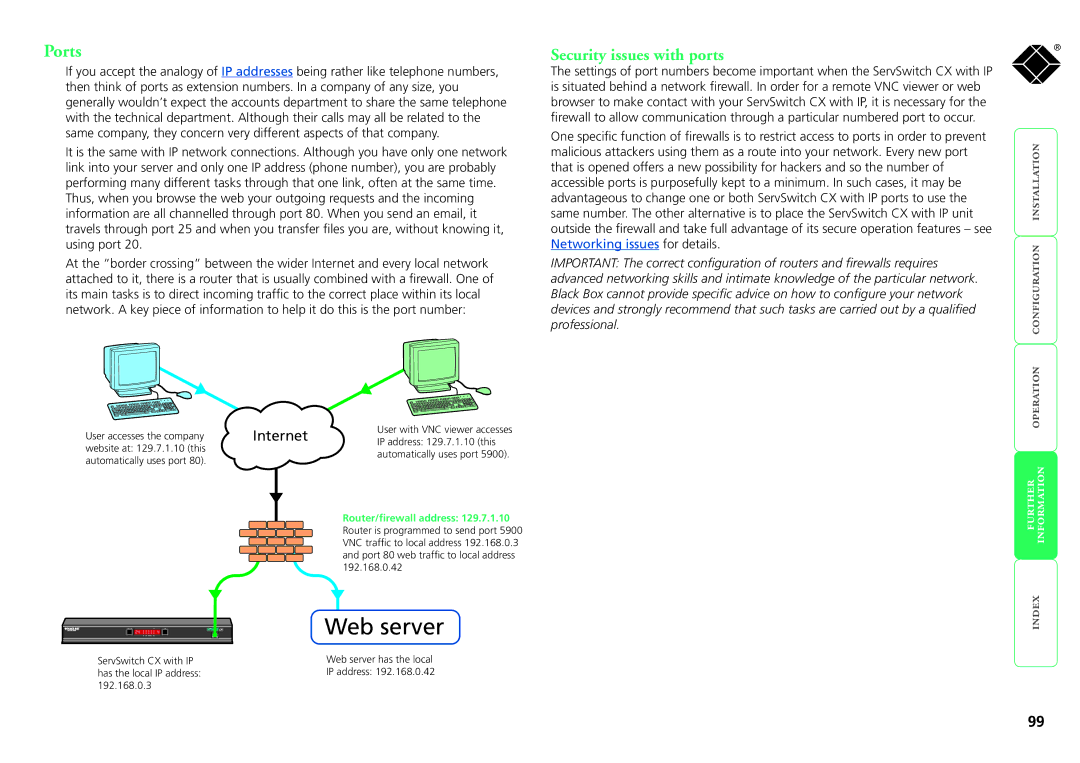 Black Box KV1424A-R2, KV1416A-R2, KV0416A-R2, KV0424A-R2, ServSwitch CX manual Ports, Security issues with ports 