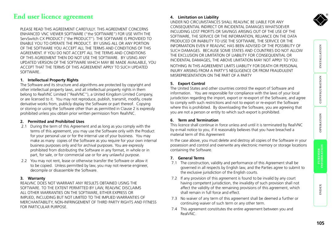 Black Box KV1416A-R2, KV1424A-R2, KV0416A-R2, KV0424A-R2, ServSwitch CX manual End user licence agreement 